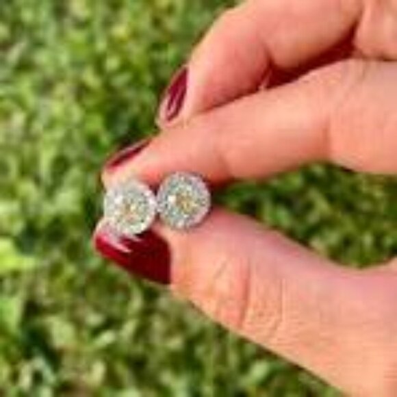 gem stone king Jewelry - 14kt Solid White GOld Earrings STuds Diamond 5mm Halo Silicon Backings